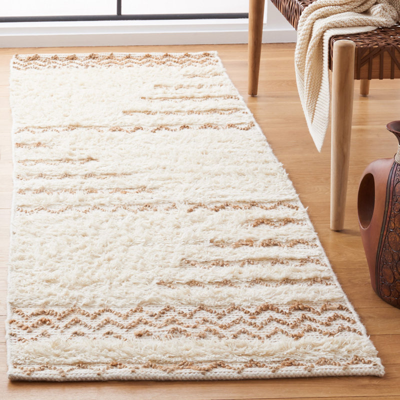 Tapis ivoire / brun en laine tissé à plat à la main Kristina, Tapis de couloir 2 pi 3 po x 14 pi