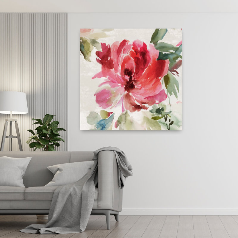Pivoine d'automne I, art naturel délicat et abstrait, H 48 po x l 48 po