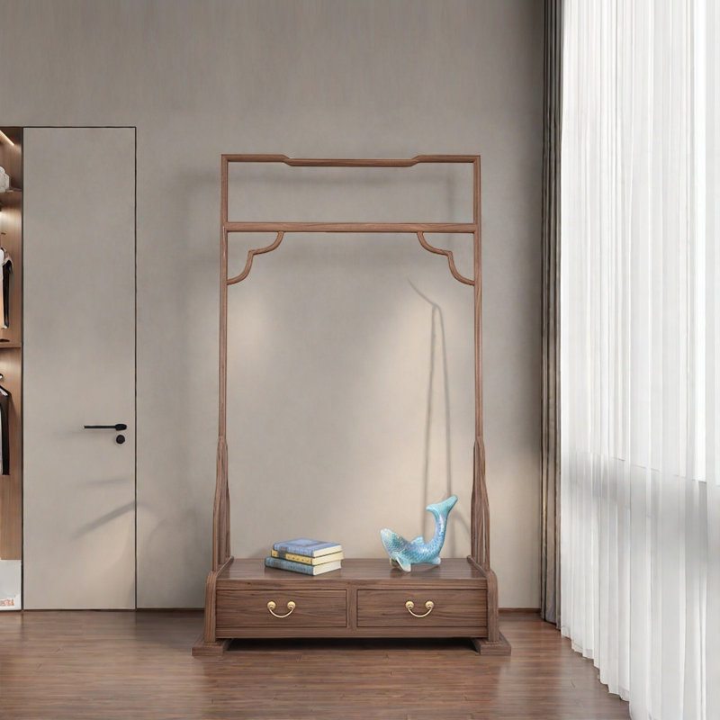 Elm Wood Coat Rack with Drawers