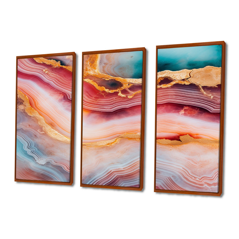 Ensemble de salon Kaylani - Art mural en marbre, Cadre flottant brun, H 32 po x l 48 po x P 1 po