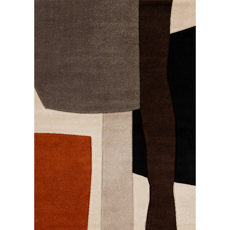 Tapis géométrique à motif géométrique noir et orange pour le salon, Rectangle 6 pi 7 po x 9 pi 6 po