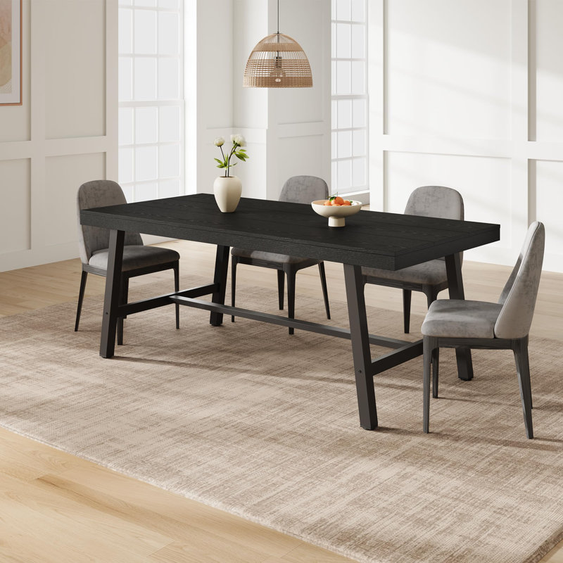 Rectangular Dining Table for 6-8, Modern Industrial Sturdy Table, Heat-Resistant, Black