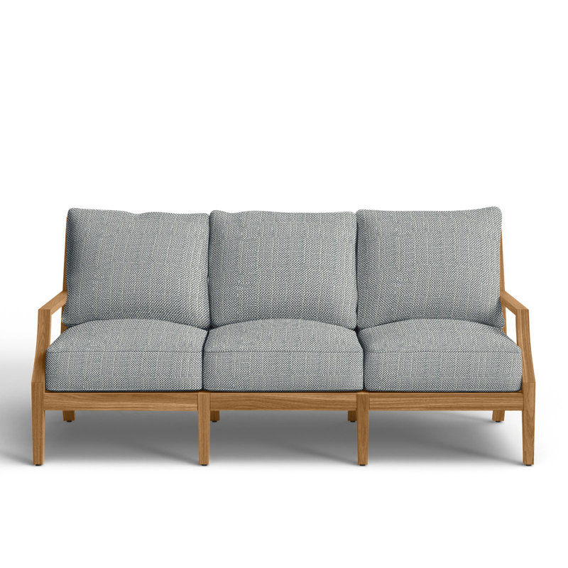 Haley Teak Patio Sofa with Cushions, Rollo Silver InsideOut® Linen, Natural Teak, No welt + Standard fill