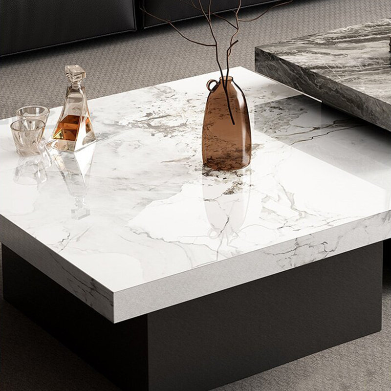 Ensemble de tables basses en granit italien, Blanc / Gris, H 15,7 po x L 47,2 po x l 47,2 po