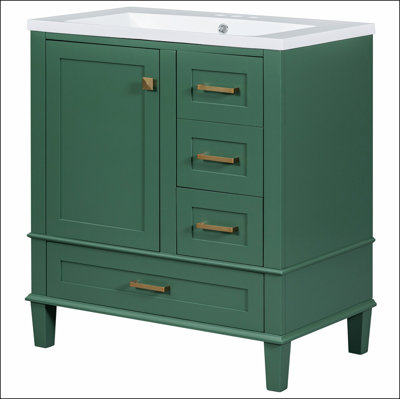 30" Bathroom Vanity in Green, Modern Bathroom Cabinet with Sink Combo Set