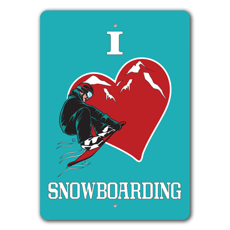 «I Love Snowboarding», panneau en aluminium, H 18 po x l 12 po x P 0,06 po