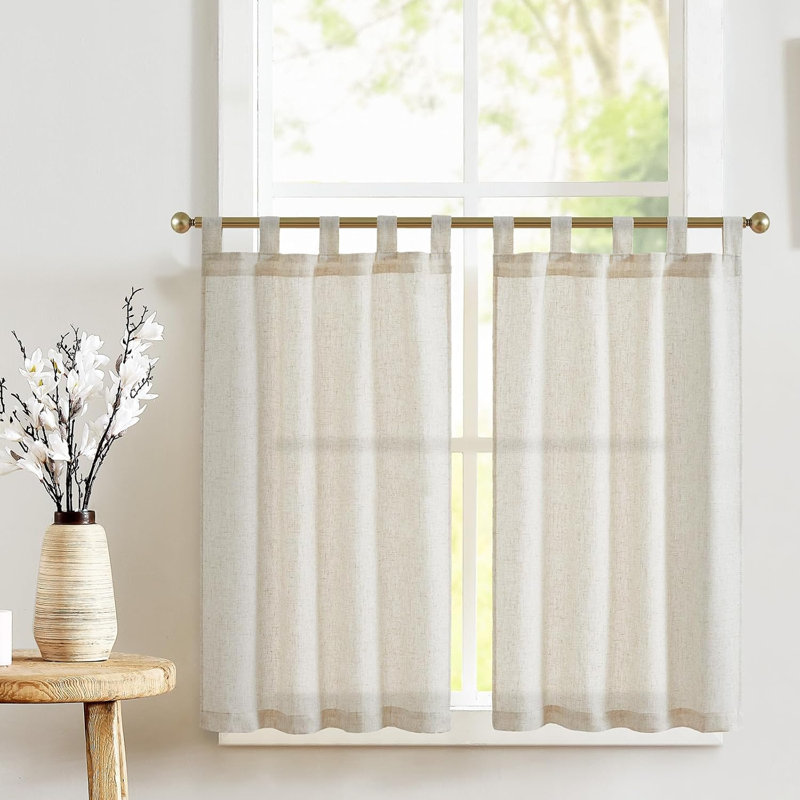 Rideaux de cuisine en lin, L 26 po x L 24 po, Beige