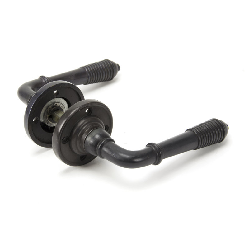 Reeded Latch Door Handle, Aged Bronze
