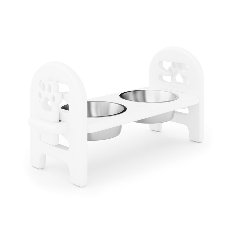 Bol pour animaux de compagnie pour les voyages sur la route, bois recyclé, eau, blanc, 19 x 7 réglable, prêt pour le voyage, pouces
