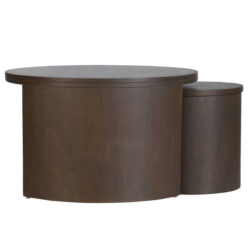 Ensemble de 2 tables gigognes en bois massif avec rangement Cyrus, Brun