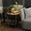  Table de bout en bois rustique avec tablette de rangement, finition gris rétro