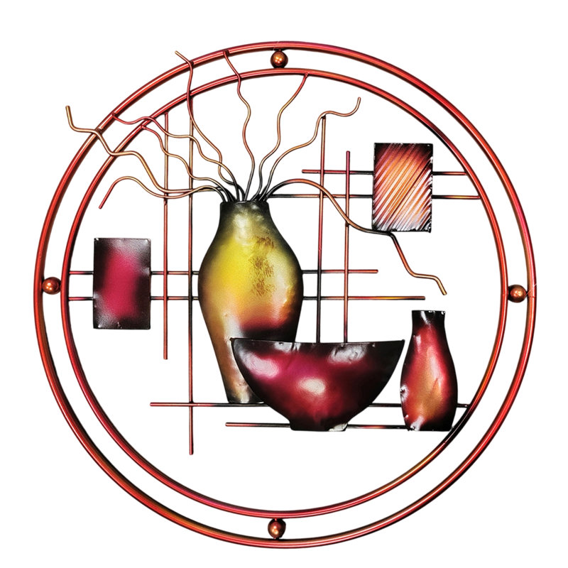 Multicolore, décoration murale ronde en métal 22 pouces avec vase