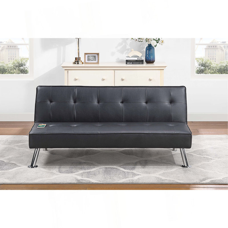Canapé réglable de couleur noire en similicuir 1pc avec pieds en métal capitonnés et rembourrés