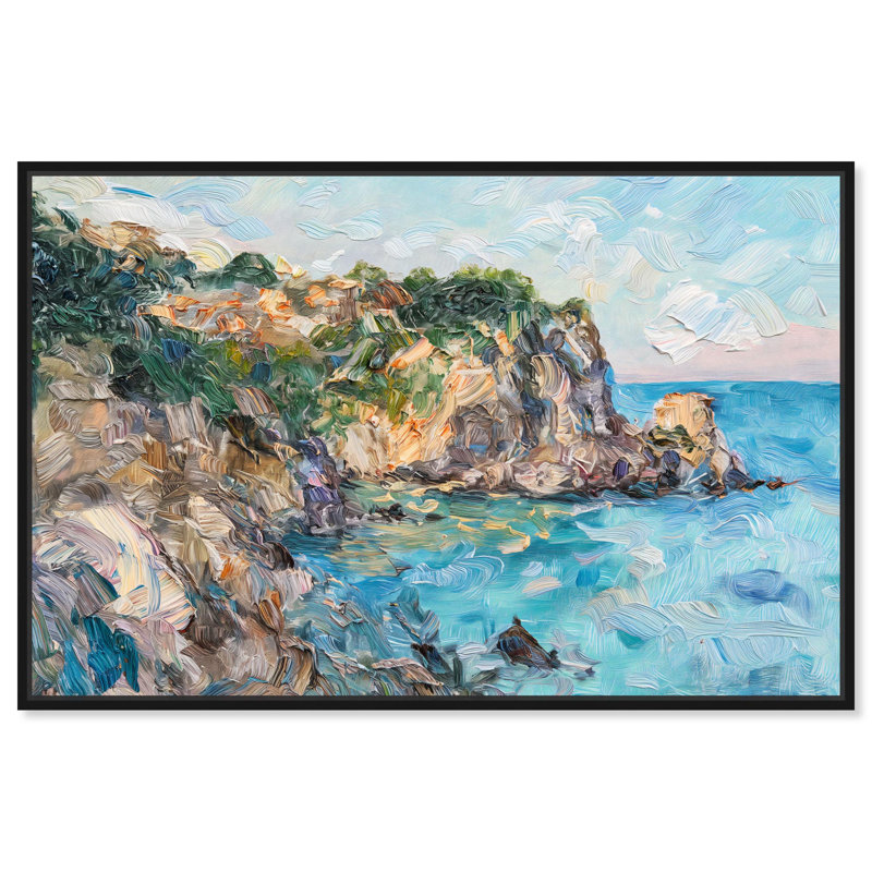 Toile de mer et de sommet Eb Art impressionniste par Art Remedy, Cadre doré, H 31 po x l 46 po