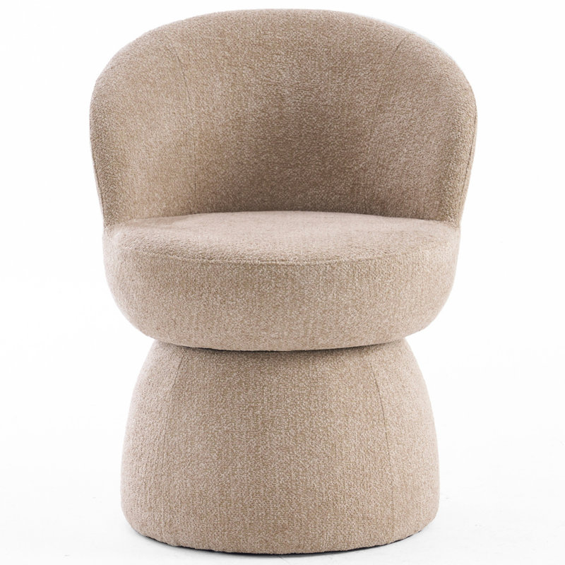 Modern Upholstered Dining Chair, Boucle Fabric Swivel Barrel Chair, Armless Side Chair With Wingback, Vanity Chair, Brown