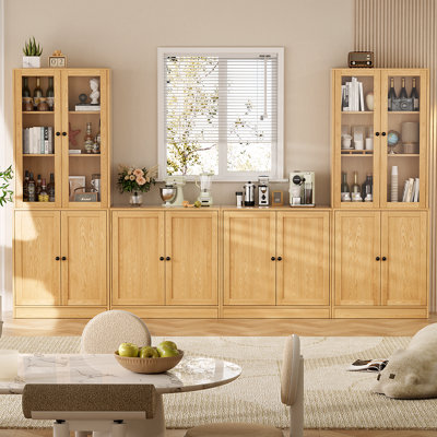 Reshod 71'' Kitchen Pantry With Bookcases, Farmhouse Wall Unit Tv Stand For Tvs Up To 70"