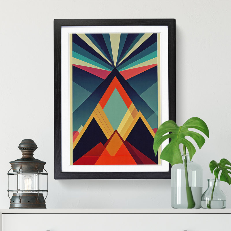 Pyramids Art Deco - Single Picture Frame Print, Black, 64cm H x 46cm W x 2cm D