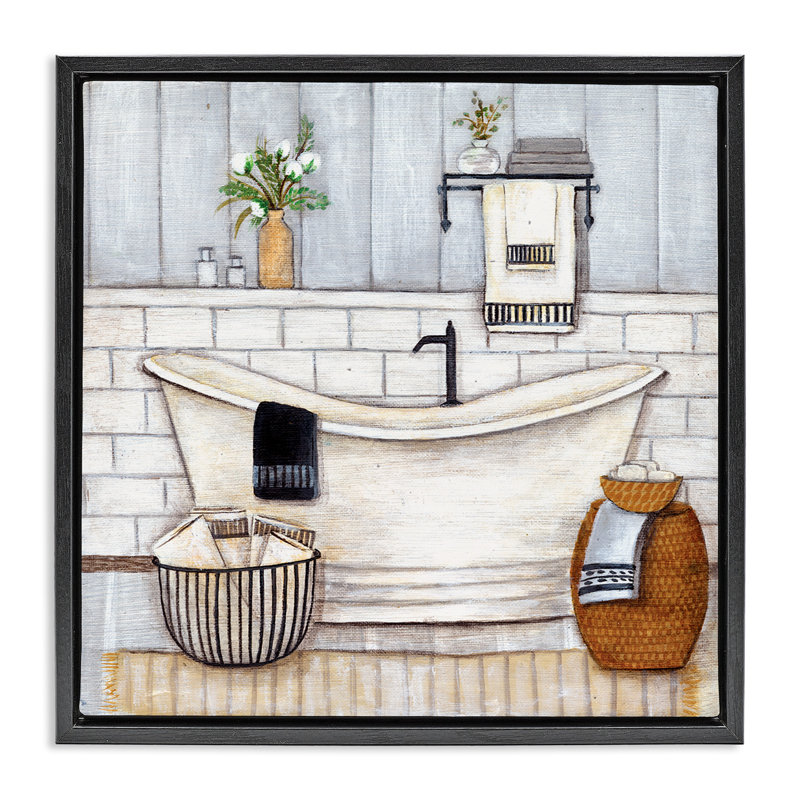 Art mural sur toile flottant avec salle de bain, Cadre flottant noir de jais, H 18 po x l 18 po