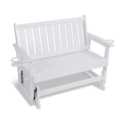 Outdoor Glider Chair, HIPS All-Weather Resistant for 2-Person, Patio Rocking Bench Chair with 700LBS Capacity for Backyard Garden Porch,White