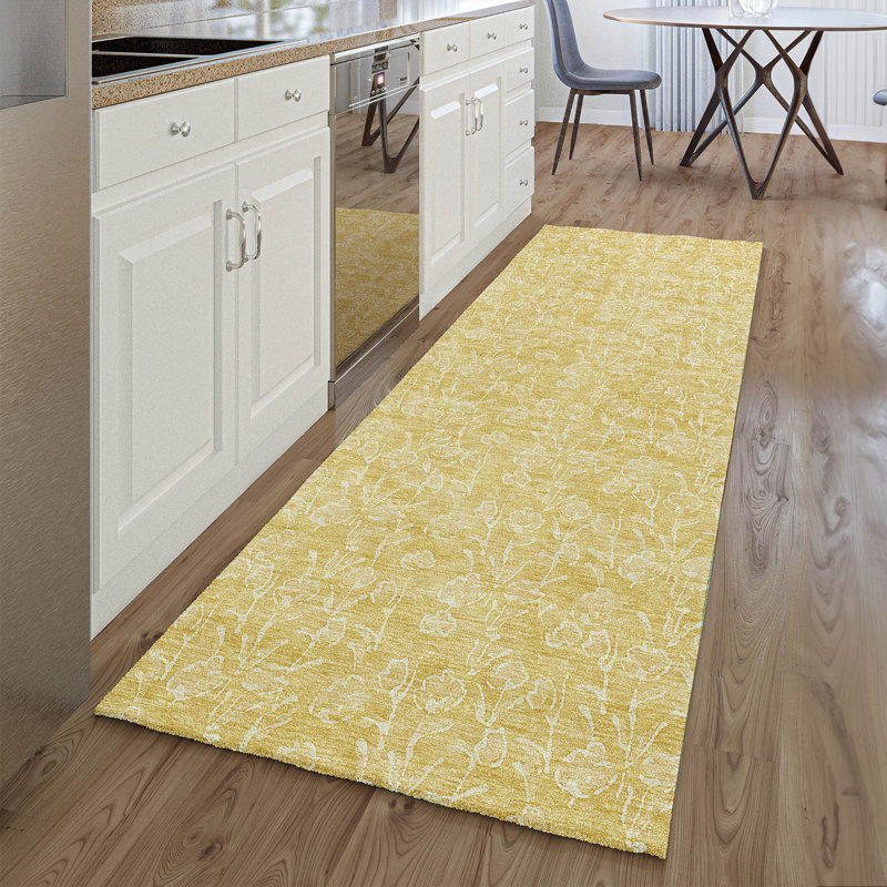 Tapis doré Prisco lavable à la machine de qualité supérieure, Tapis de couloir 2 pi 3 po x 7 pi 6 po
