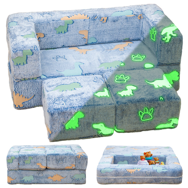 Convertible Sofa Bed, Sherpa Upholstered Modular Couch With Density Sponge Padding, Plush Sofa Play Set For Home Office Playroom, Bedroom Furniture
