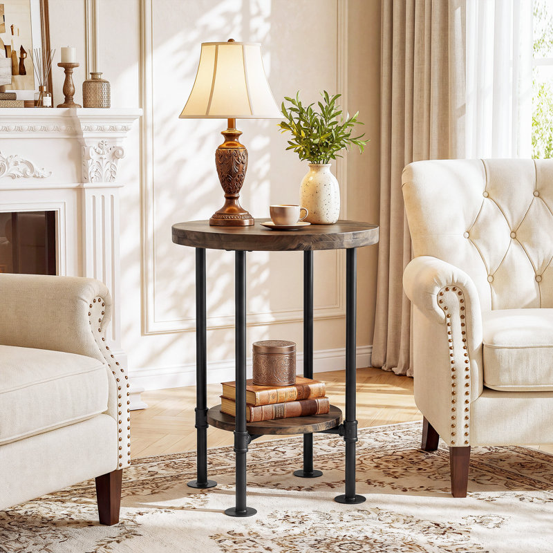 Round End Table with 2-Tier Storage