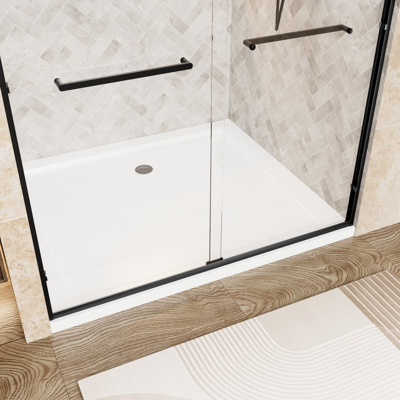 72" High 54" Wide Double Sliding Shower Door Featuring Clear Tempered Glass With Shatter Film, Matte Black Aluminum Frame, , Waterproof Design, Easy Installation For Modern Bathroom H W Door, 1/4"