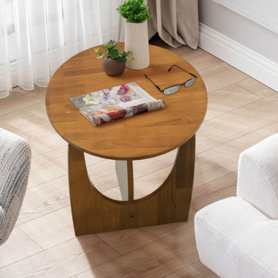 Round End Table, Solid Rubberwood Small Coffee Tables For Living Room, Mid Century Modern End Table For Bedroom, Walnut Color, 19.7''d X 19.7''h