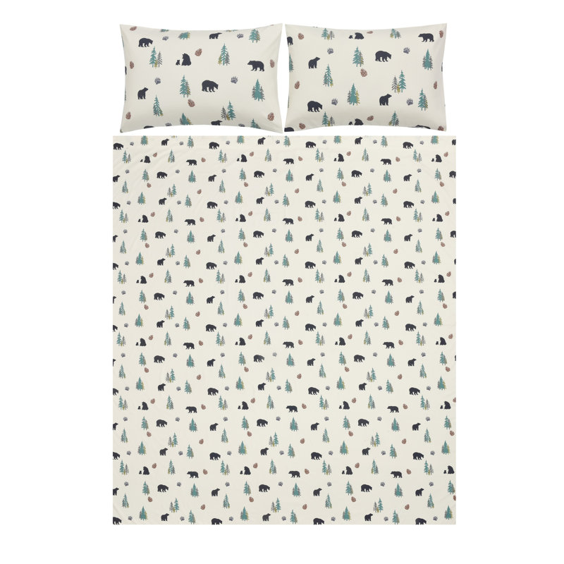 Sunland Bear Pine Tree Evergreen Woodland Forest Cozy Decorative Sheet and Pillowcase Set