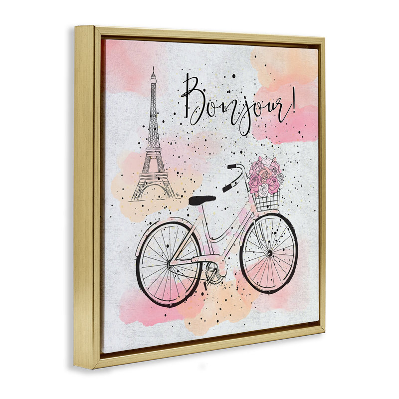 «Bonjour Paris» par Martina Pavlova, Cadre flottant métallique doré, H 25 po x l 25 po