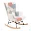 Chaise berçante d'appoint, chaise berçante en tissu Mid-Century avec pieds en bois et lin patchwork pour le salon
