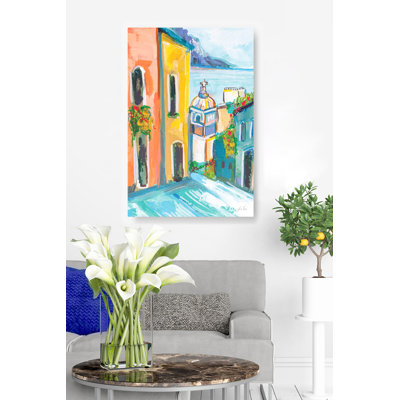Positano, scène de ville, coloré, méditerranéen, manteau Amalfi, reproduction de peinture