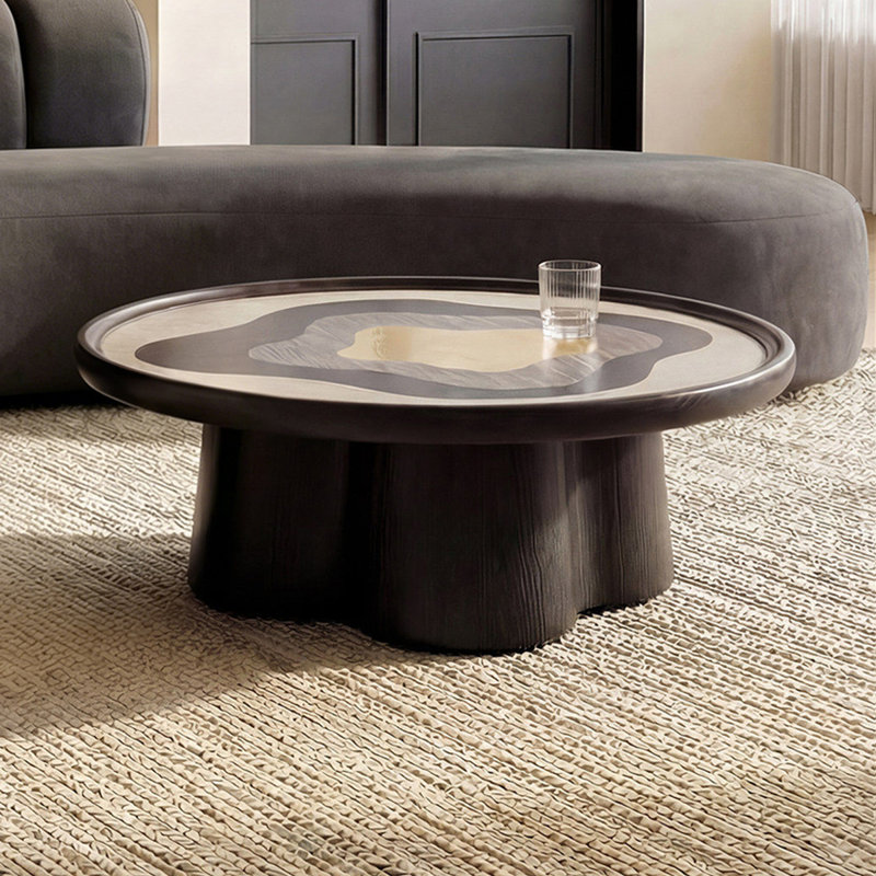 Table basse ronde en bois manufacturé noir massif