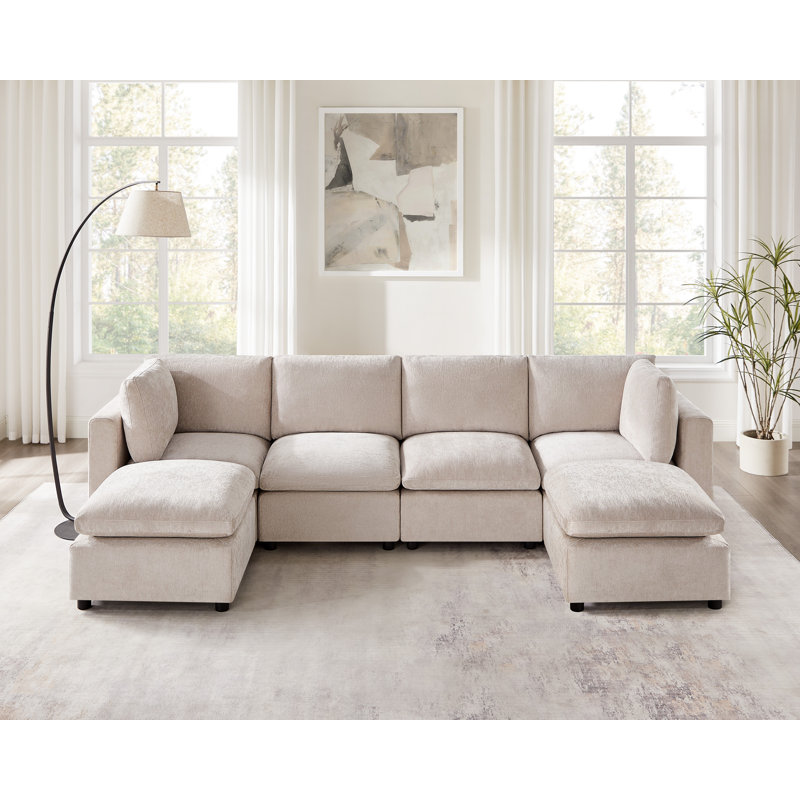 Zariza 6-Piece Upholstered Sectional, Natural Polyester Blend