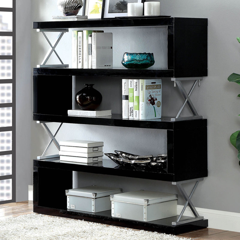 Telma Geometric Display Bookcase with Open Back, Black, (4 Shelves) 54.38" H x 47'' W x 15.5" D