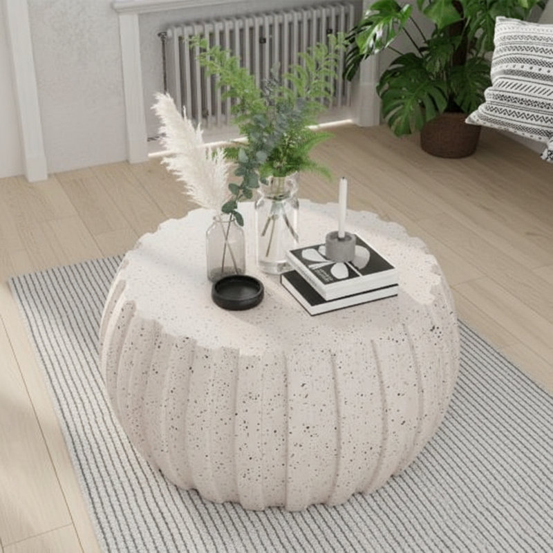 Table basse moderne et imperméable en ciment Mgo, durable et polyvalente pour une utilisation intérieure et extérieure, blanc
