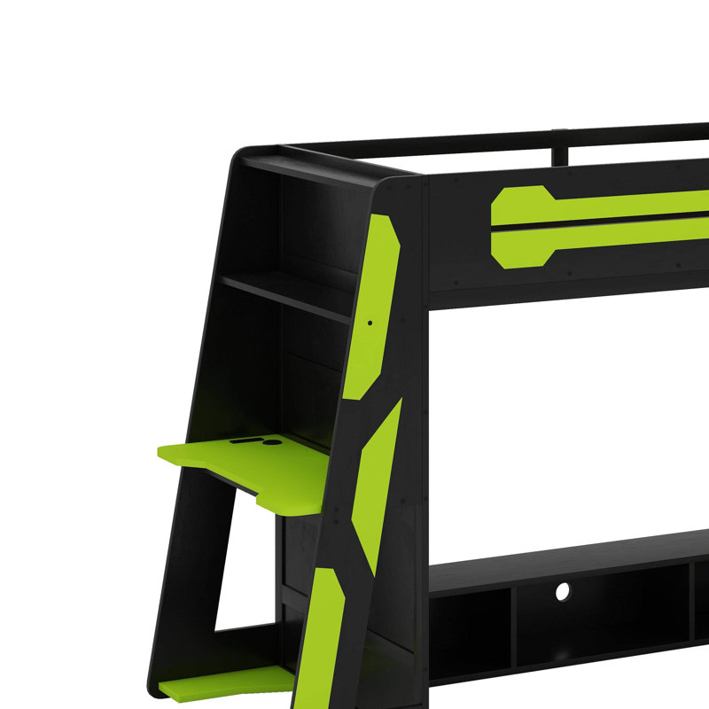 Twin Size Loft Bed With Desk And RGB Light, Green