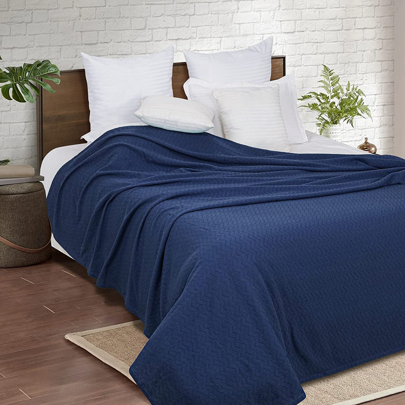 Couverture 100% coton, Simple, Bleu marine