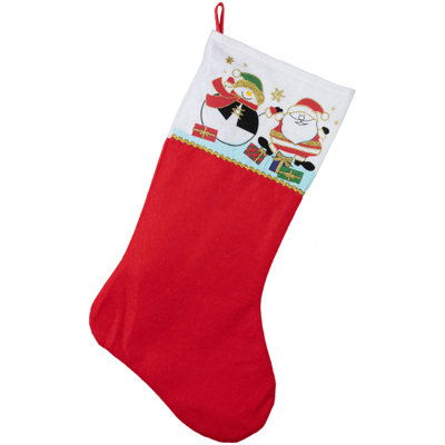 Chaussette de Noël père Noël et bonhomme de neige - 19 po - rouge et blanc