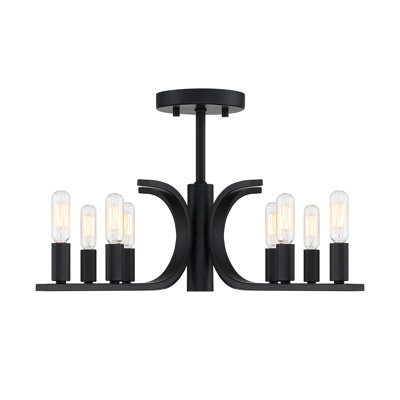 Plafonnier semi-encastré noir mat 8 lumières Wolrad de 22,75 po avec ampoules nues pour salle à manger 22,75 po Wolrad