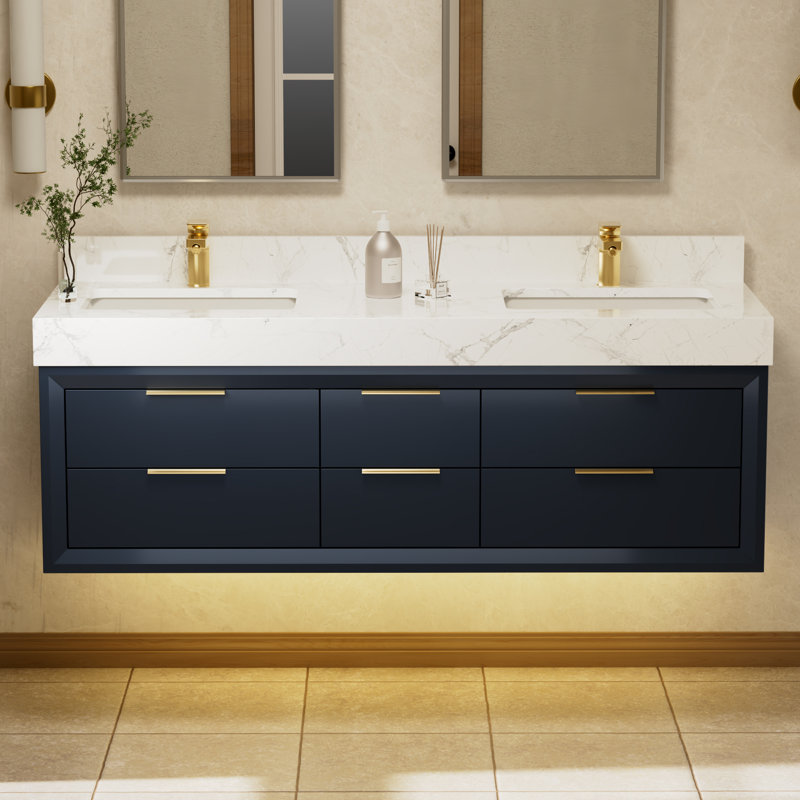 Ensemble de meuble-lavabo simple 48 po avec plateau Mayatte Grado, Bleu, 60"