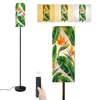 Lampe sur pied Fleurs tropicales Feuilles de palmier Fleur de paradis Oiseau Magnifique lampe sur pied moderne à intensité variable avec télécommande, pédale, abat-jour, abat-jour, grand lampadaire pour le salon, la chambre et le bureau