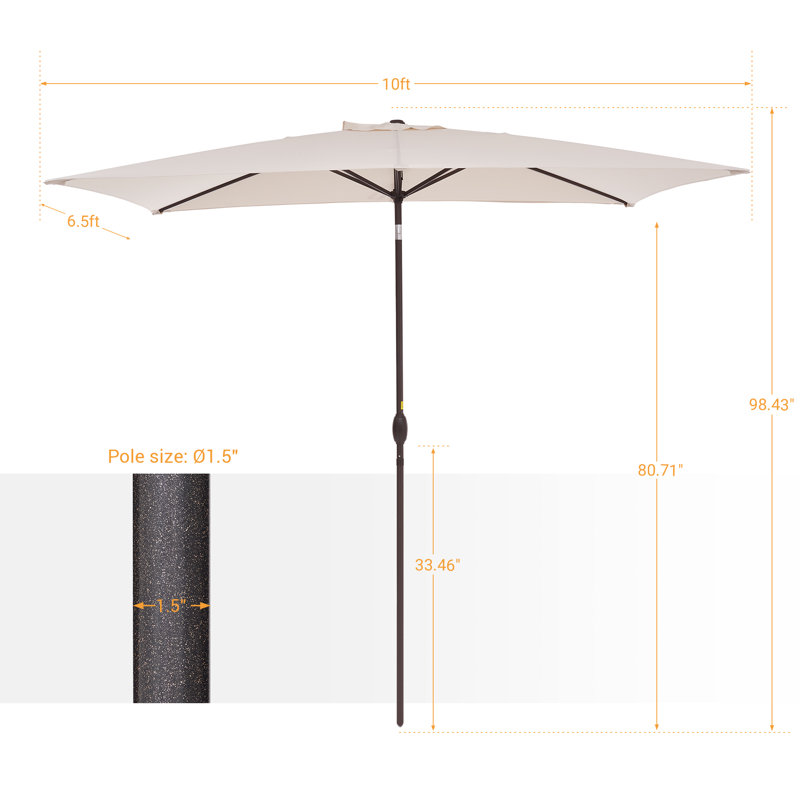 Parasol de marché d'extérieur rectangulaire à DEL 10 pi avec bouton-poussoir inclinable toutes saisons Doralia pour terrasse
