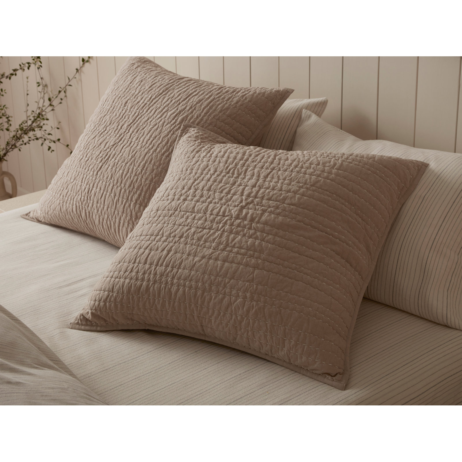 Channel Handstitched Organic Cotton Shams, Hazel Chambray
