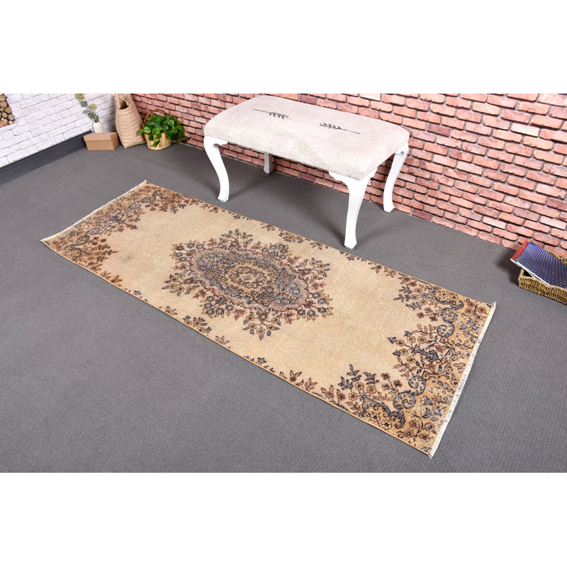 Tapis beige classique en laine avec patchwork 30,3 x 81,1 pouces