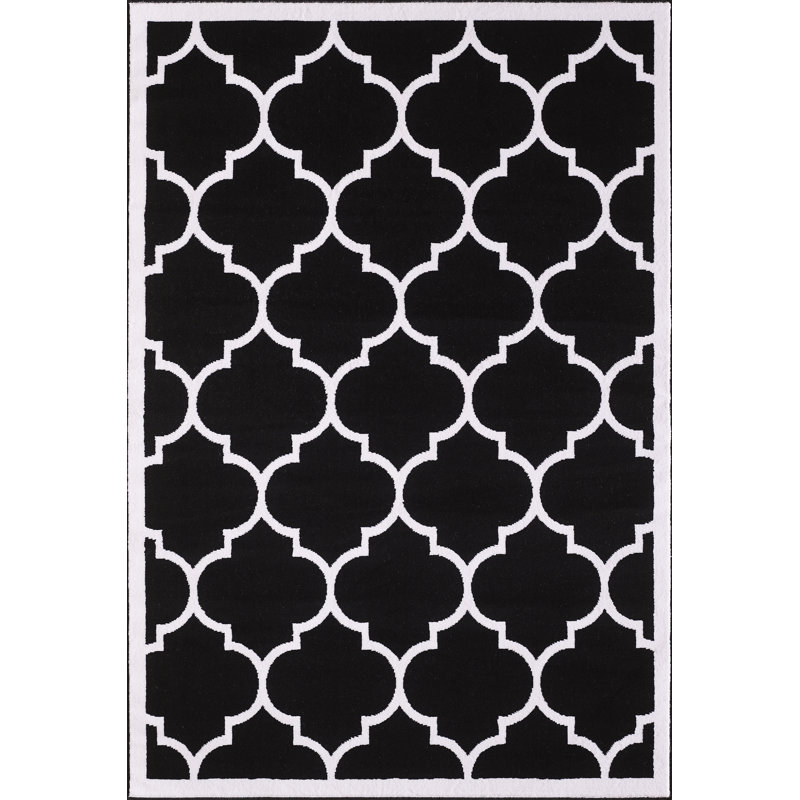Tapis noir à motif géométrique tendance, Rectangle 2 pi x 3 pi 6 po