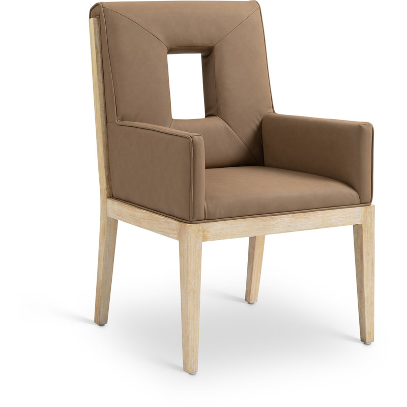 Fauteuil de salle à manger Flore, Cuir brun végétalien, Naturel