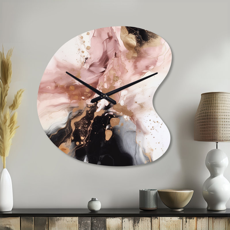 Rose or marbre texture I - horloge asymétrique en métal, impression d'horloge murale rose, Grand