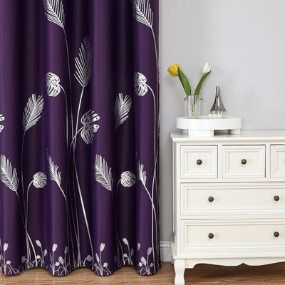 Estelar Textiler Purple Curtains Blackout Thermal Insulated Window Curtains Drapes With Silver Palm Grommet Curtains Room Darkening Curtains For Living Room, 52Wx96l, 2 Panels