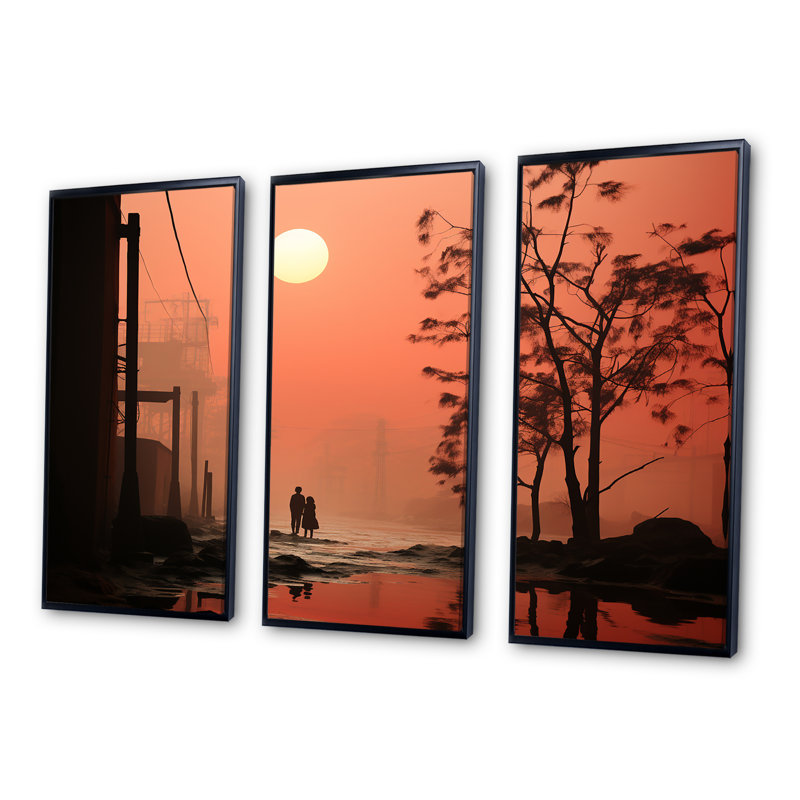 Ensemble de salon d'art mural Polutes Industrial Landscape - Factories, Cadre flottant noir, H 32 po x l 48 po x P 1 po